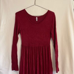 Burgundy Long Sleeve Maxi Dress with Pockets!